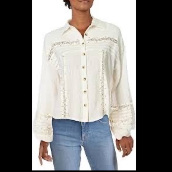 Free People Summer Stars Button Down Shirt Ivory M - Picture 2 of 6